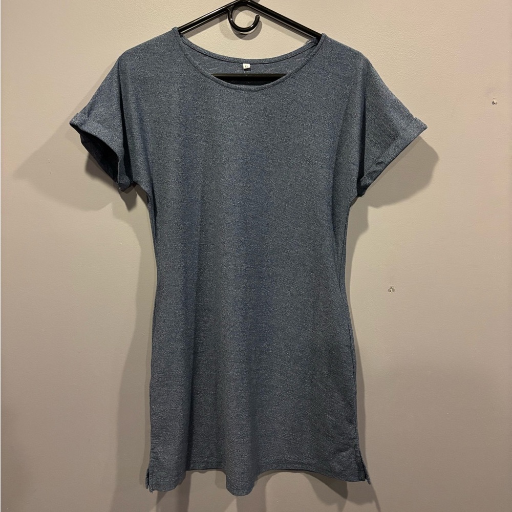 Women's Blue T Shirt Dress with Pockets